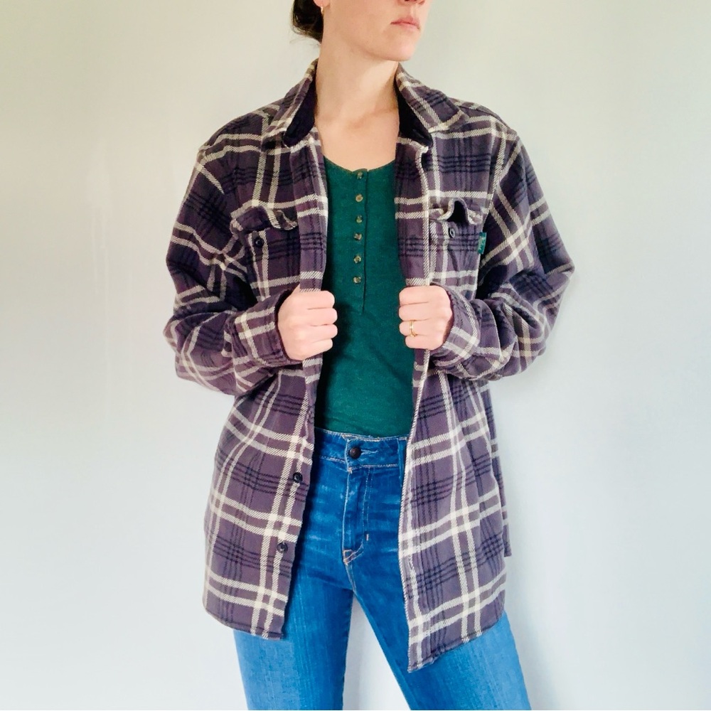 Woolrich Shirt Flannel Gray Plaid Large Long Sleeve Top Button Up Casual Cotton